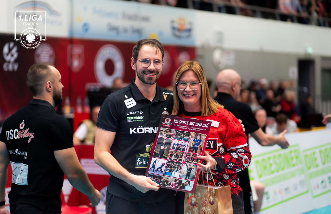 Co-Trainer Łukasz Marciniak feiert 100. Spiel für die DSCVOLLEYs